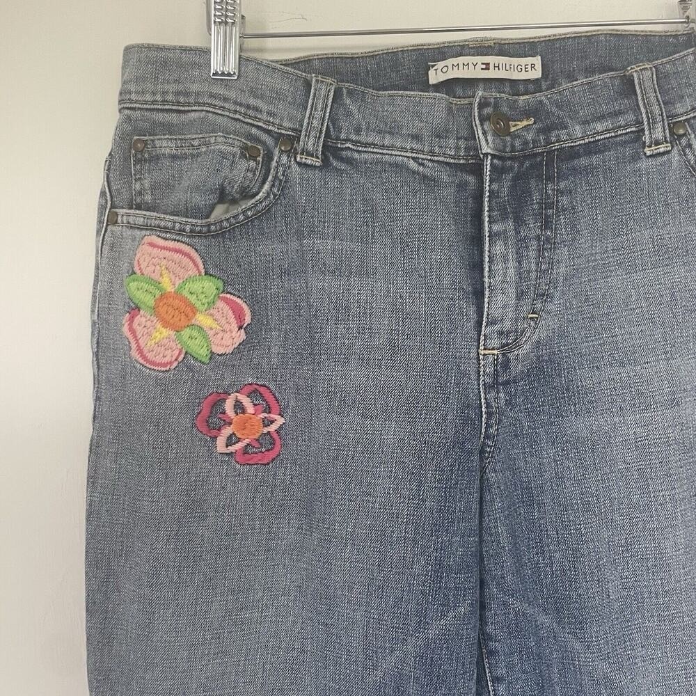 Tommy Hilfiger Embroidered Denim Floral Ankle Jeans Boho 70s Retro Festival 12 - Picture 2 of 14